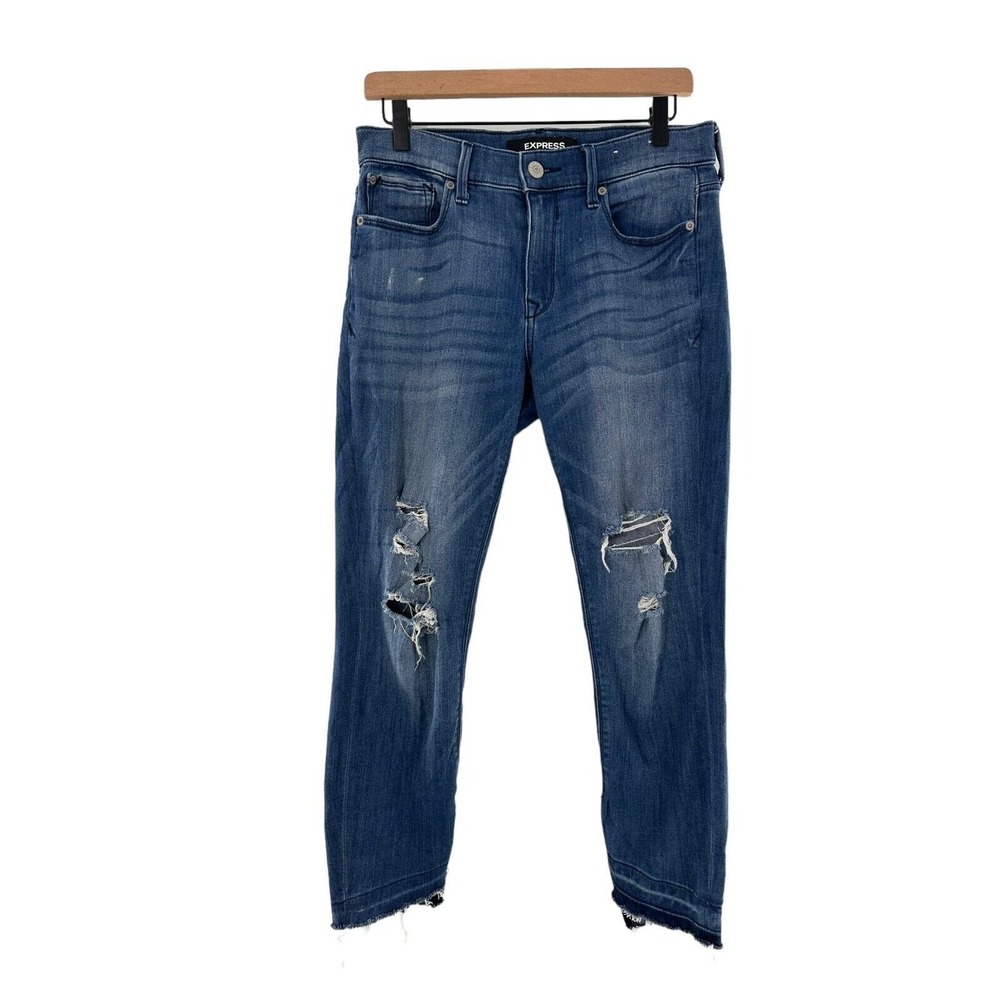 Express Womens Distressed Denim Jeans Frayed Hem Ripped Detailing‎ Size 6 30x25